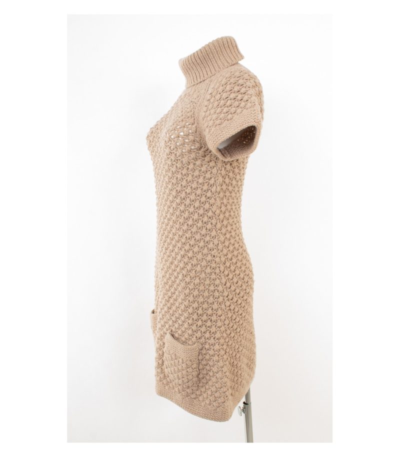 Frog Box Damen Strickkleid Grobstrick Rollkragen Gr. S Beige Wolle – Foto 3