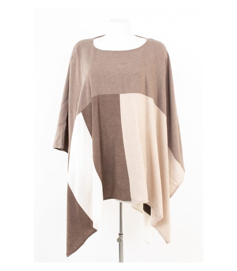 BlueStars Damen Poncho Cape Colorblock Gr. Einheitsgröße Braun Wolle Kaschmir – Foto 1