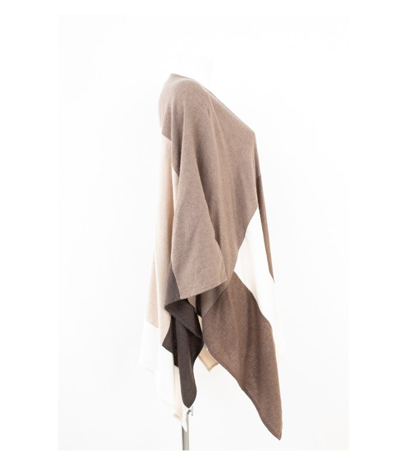 BlueStars Damen Poncho Cape Colorblock Gr. Einheitsgröße Braun Wolle Kaschmir – Foto 2