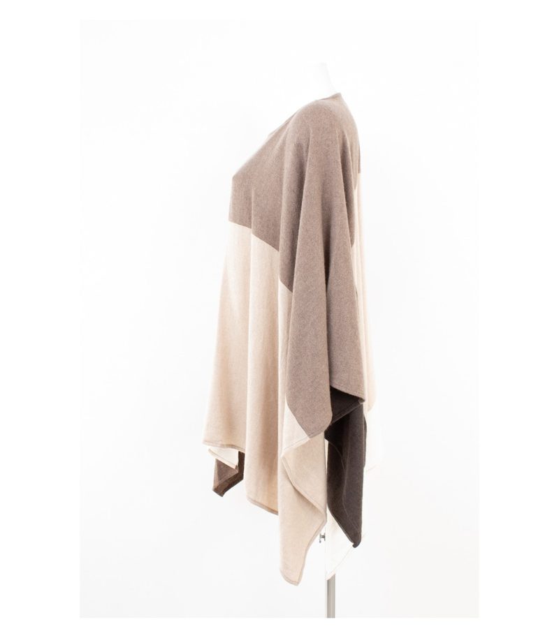 BlueStars Damen Poncho Cape Colorblock Gr. Einheitsgröße Braun Wolle Kaschmir – Foto 3