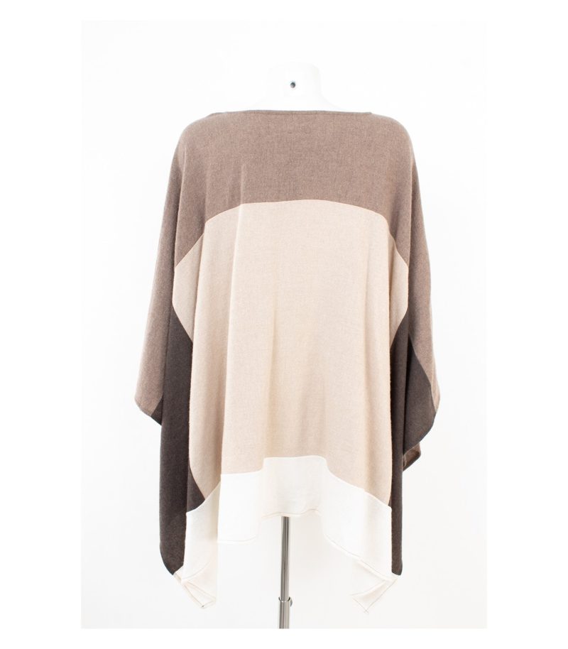 BlueStars Damen Poncho Cape Colorblock Gr. Einheitsgröße Braun Wolle Kaschmir – Foto 4