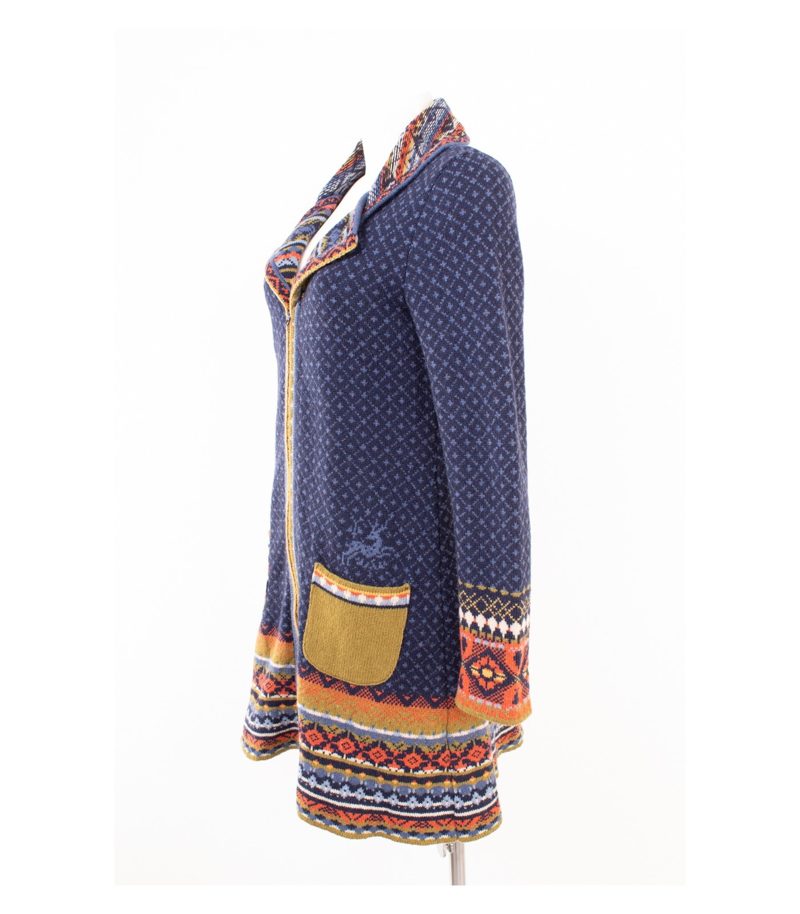 IVKO Damen Strickjacke Longjacke Muster Reißverschluss Gr. 38 Marineblau Wolle – Foto 3