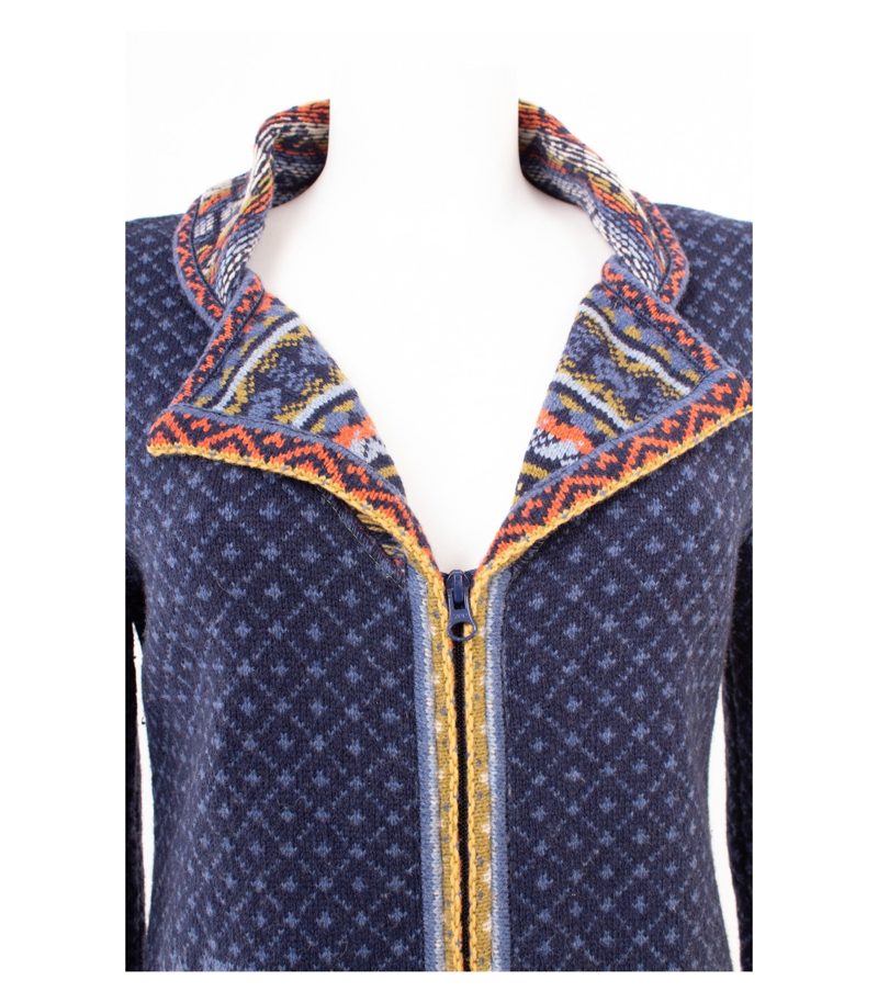 IVKO Damen Strickjacke Longjacke Muster Reißverschluss Gr. 38 Marineblau Wolle – Foto 5