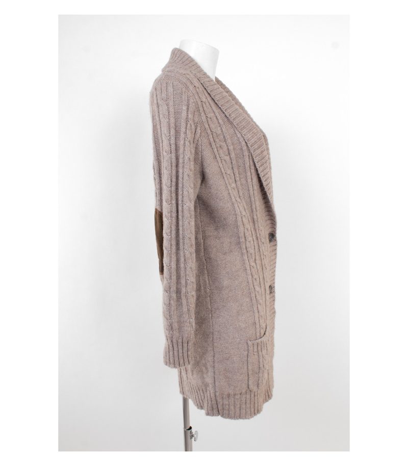 MÄRZ Damen Strickjacke Cardigan Patches Gr. 40 Beige Alpaka Wolle – Foto 2