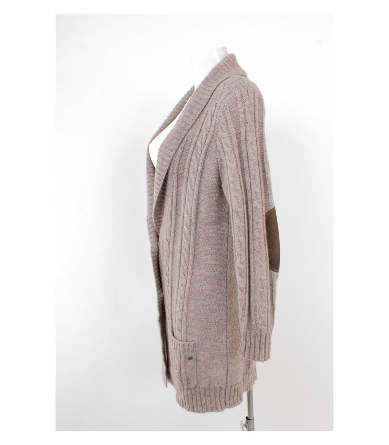 MÄRZ Damen Strickjacke Cardigan Patches Gr. 40 Beige Alpaka Wolle – Foto 3
