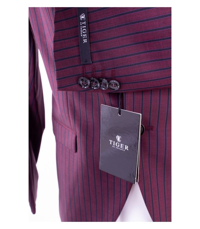 Tiger of Sweden Herren Anzug Evert Nadelstreifen Gr. 48 Bordeaux Wolle – Foto 4
