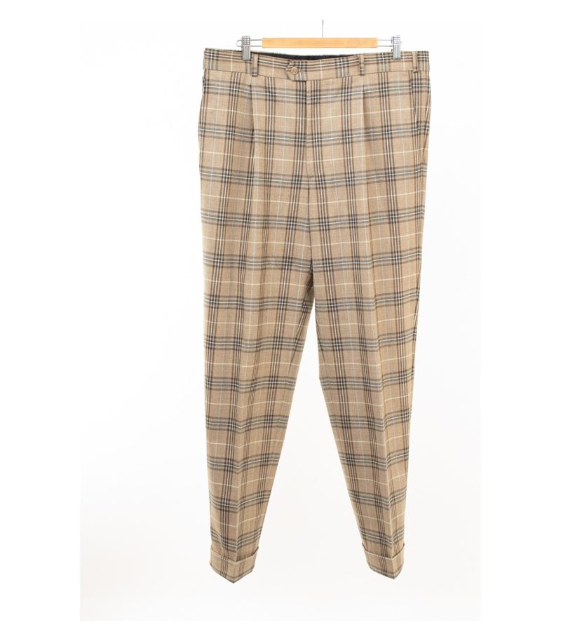 Brax Herren Hose Kariert Gr. 54 Beige Wolle – Foto 1