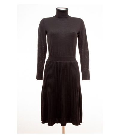 Calvin Klein Damen Kleid Strickkleid Plissiert Gr. S Schwarz Wolle