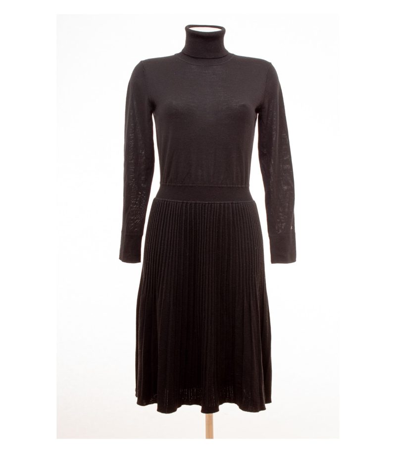 Calvin Klein Damen Kleid Strickkleid Plissiert Gr. S Schwarz Wolle – Foto 1
