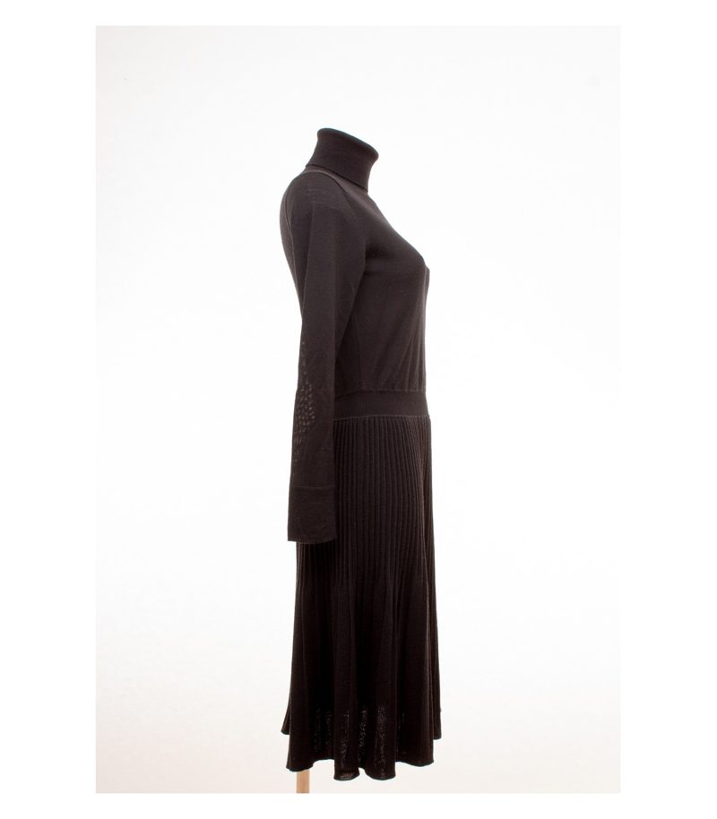 Calvin Klein Damen Kleid Strickkleid Plissiert Gr. S Schwarz Wolle – Foto 2