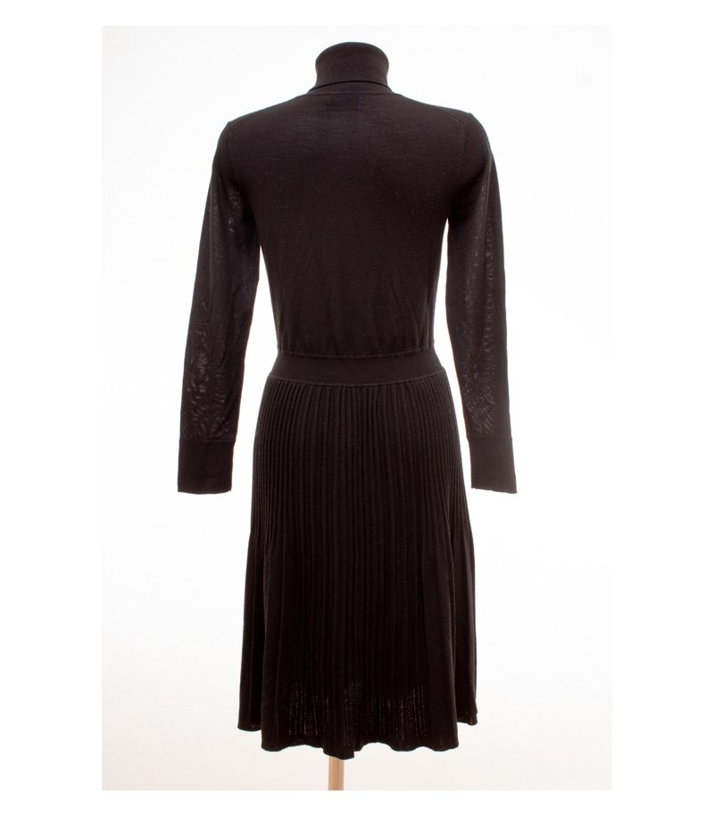 Calvin Klein Damen Kleid Strickkleid Plissiert Gr. S Schwarz Wolle – Foto 4