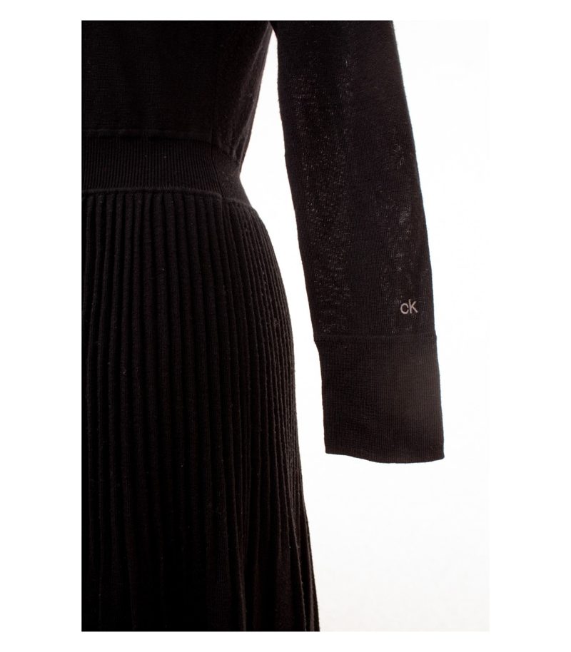 Calvin Klein Damen Kleid Strickkleid Plissiert Gr. S Schwarz Wolle – Foto 5