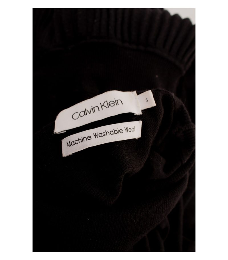 Calvin Klein Damen Kleid Strickkleid Plissiert Gr. S Schwarz Wolle – Foto 6