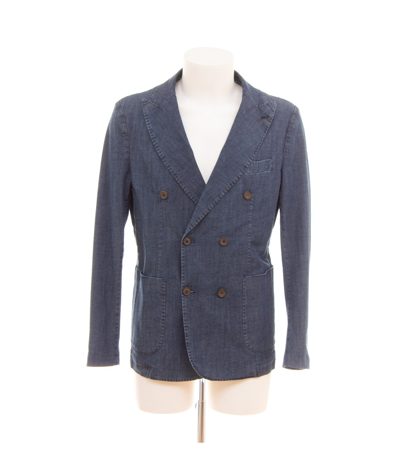 Libero Milano Herren Sakko Zweireiher Stretch - Gr. 50 Blau Denim Baumwolle