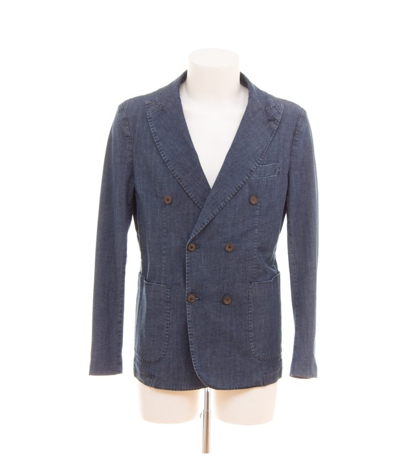 Libero Milano Herren Sakko Zweireiher Stretch - Gr. 50 Blau Denim Baumwolle – Foto 1