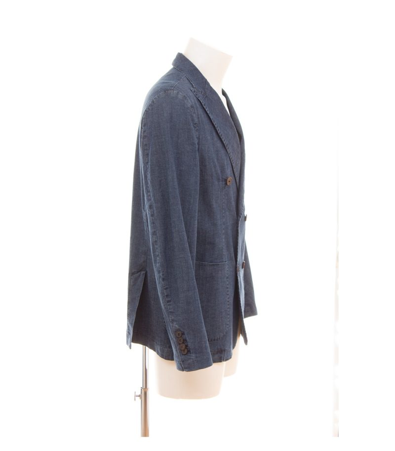 Libero Milano Herren Sakko Zweireiher Stretch - Gr. 50 Blau Denim Baumwolle – Foto 2