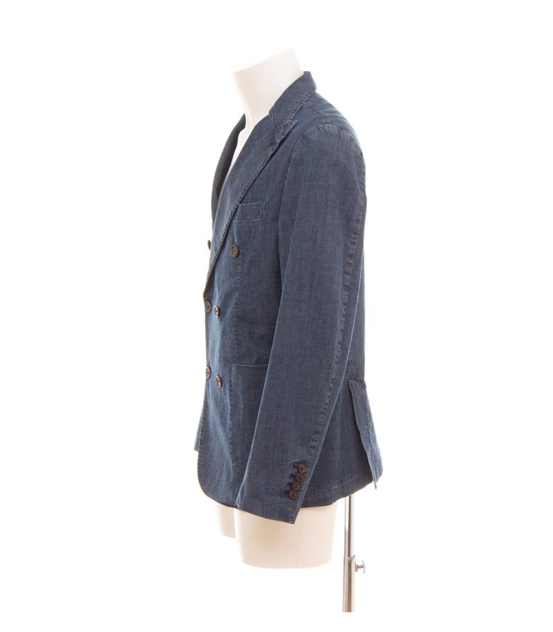 Libero Milano Herren Sakko Zweireiher Stretch - Gr. 50 Blau Denim Baumwolle – Foto 3