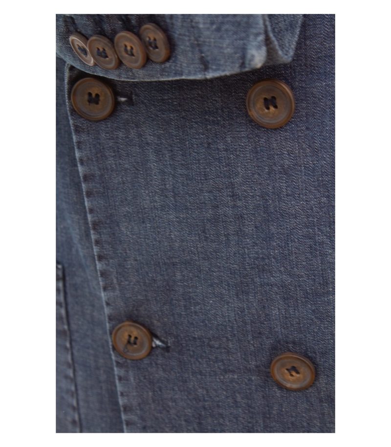 Libero Milano Herren Sakko Zweireiher Stretch - Gr. 50 Blau Denim Baumwolle – Foto 5