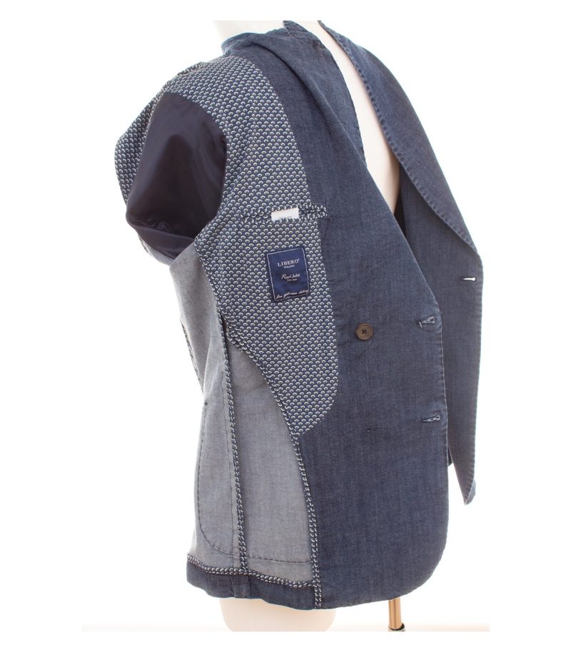 Libero Milano Herren Sakko Zweireiher Stretch - Gr. 50 Blau Denim Baumwolle – Foto 8