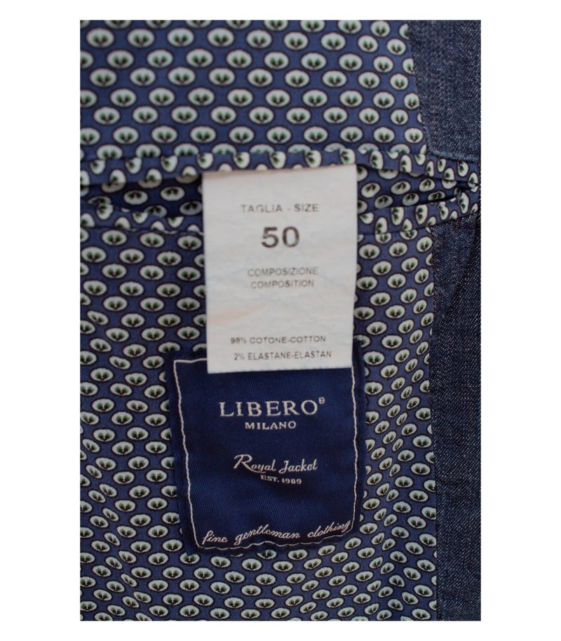 Libero Milano Herren Sakko Zweireiher Stretch - Gr. 50 Blau Denim Baumwolle – Foto 9