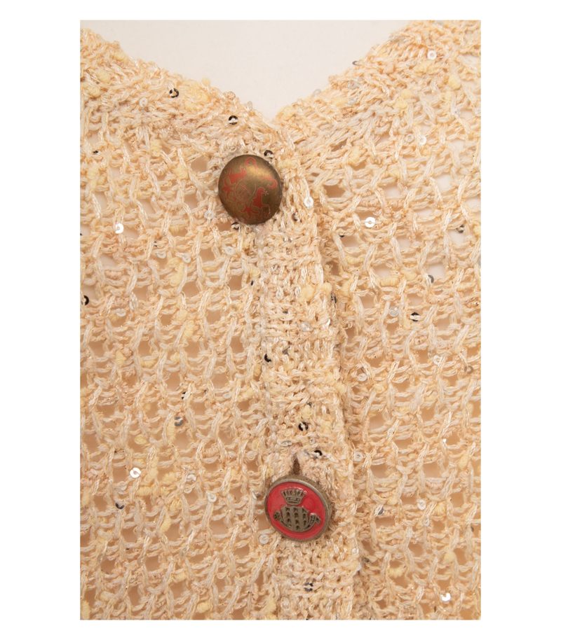 Elisa Cavaletti Damen Strickjacke Cardigan Pailletten Luxury Gr. XL Beige – Foto 5