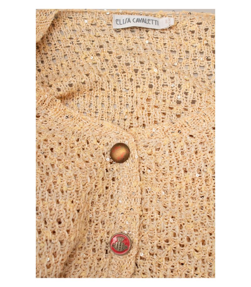 Elisa Cavaletti Damen Strickjacke Cardigan Pailletten Luxury Gr. XL Beige – Foto 7