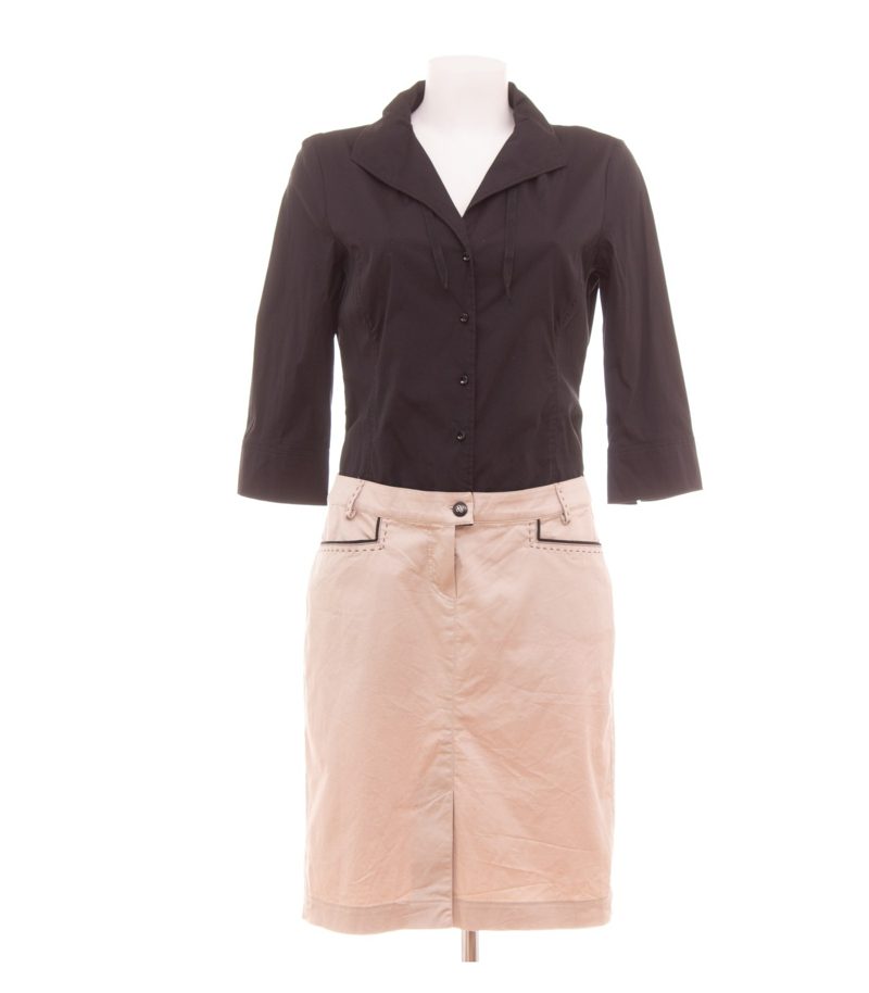 RIANI Damen Kleid 2-in-1 Look 3/4 Arm Business Gr. 38 Schwarz Beige Baumwolle – Foto 1