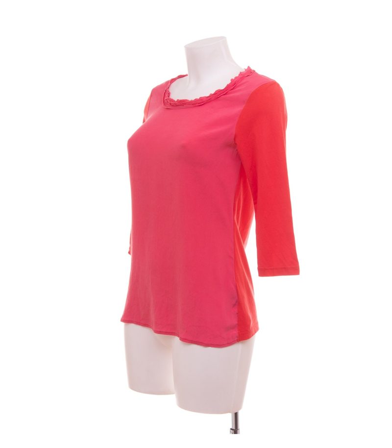 Laurèl Damen Shirt Top Color-Blocking Luxury Gr. 36 Rot Pink Seide Baumwolle – Foto 2