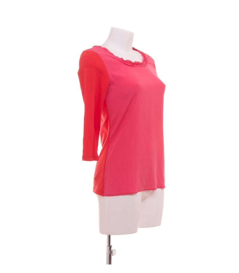 Laurèl Damen Shirt Top Color-Blocking Luxury Gr. 36 Rot Pink Seide Baumwolle – Foto 4