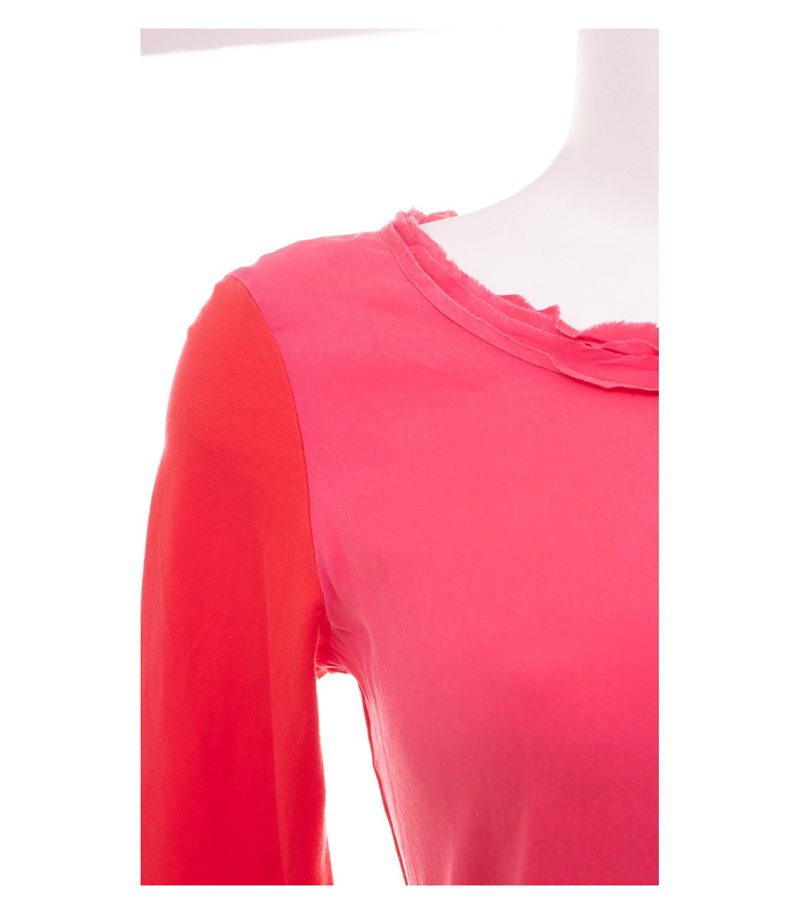 Laurèl Damen Shirt Top Color-Blocking Luxury Gr. 36 Rot Pink Seide Baumwolle – Foto 5
