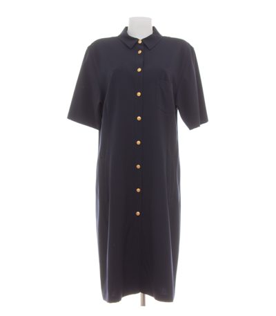 Bogner Damen Kleid Midikleid Stretch Navy Goldfarbene-Knöpfe Gr. 46 Blau Wolle