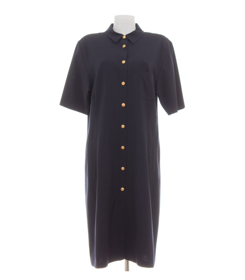Bogner Damen Kleid Midikleid Stretch Navy Goldfarbene-Knöpfe Gr. 46 Blau Wolle – Foto 1