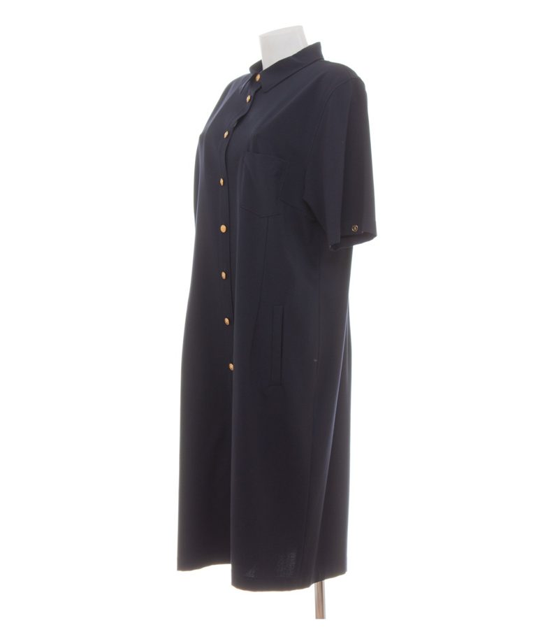 Bogner Damen Kleid Midikleid Stretch Navy Goldfarbene-Knöpfe Gr. 46 Blau Wolle – Foto 2