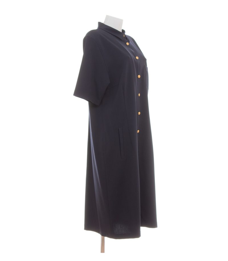 Bogner Damen Kleid Midikleid Stretch Navy Goldfarbene-Knöpfe Gr. 46 Blau Wolle – Foto 4