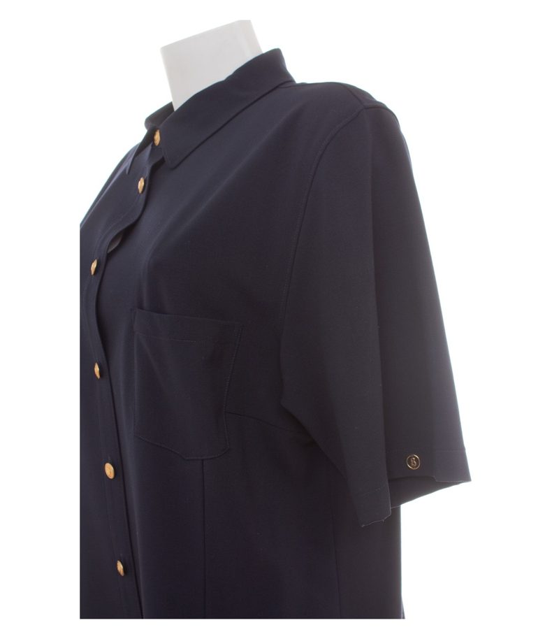 Bogner Damen Kleid Midikleid Stretch Navy Goldfarbene-Knöpfe Gr. 46 Blau Wolle – Foto 5