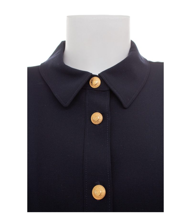 Bogner Damen Kleid Midikleid Stretch Navy Goldfarbene-Knöpfe Gr. 46 Blau Wolle – Foto 6