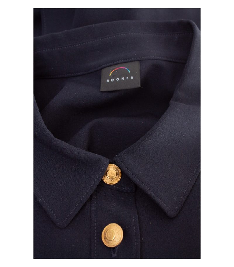 Bogner Damen Kleid Midikleid Stretch Navy Goldfarbene-Knöpfe Gr. 46 Blau Wolle – Foto 7