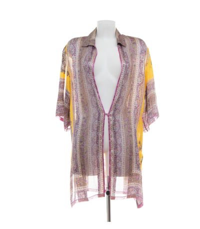 Mario Fucci Cecconi Seidentunika Bluse Paisley Floral 100% Gr. L Gelb Seide