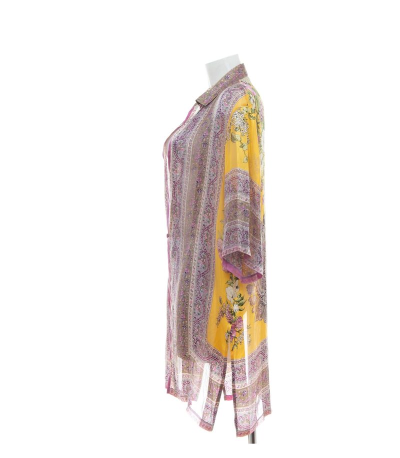 Mario Fucci Cecconi Seidentunika Bluse Paisley Floral 100% Gr. L Gelb Seide – Foto 2