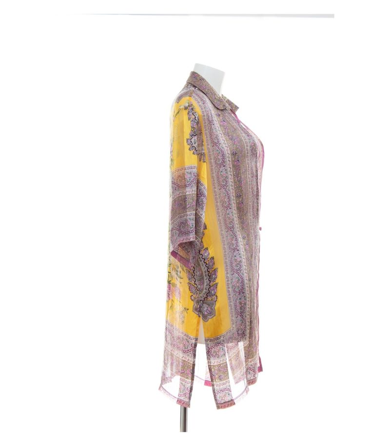 Mario Fucci Cecconi Seidentunika Bluse Paisley Floral 100% Gr. L Gelb Seide – Foto 4