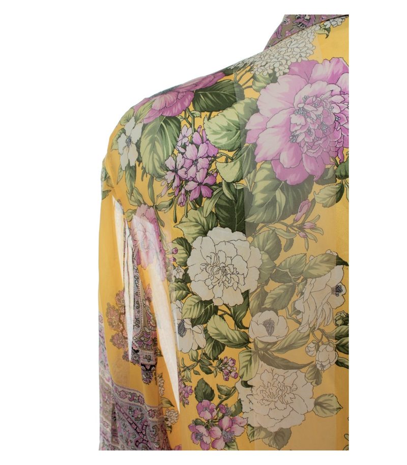 Mario Fucci Cecconi Seidentunika Bluse Paisley Floral 100% Gr. L Gelb Seide – Foto 7