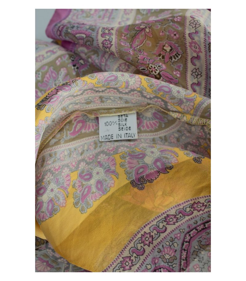 Mario Fucci Cecconi Seidentunika Bluse Paisley Floral 100% Gr. L Gelb Seide – Foto 9