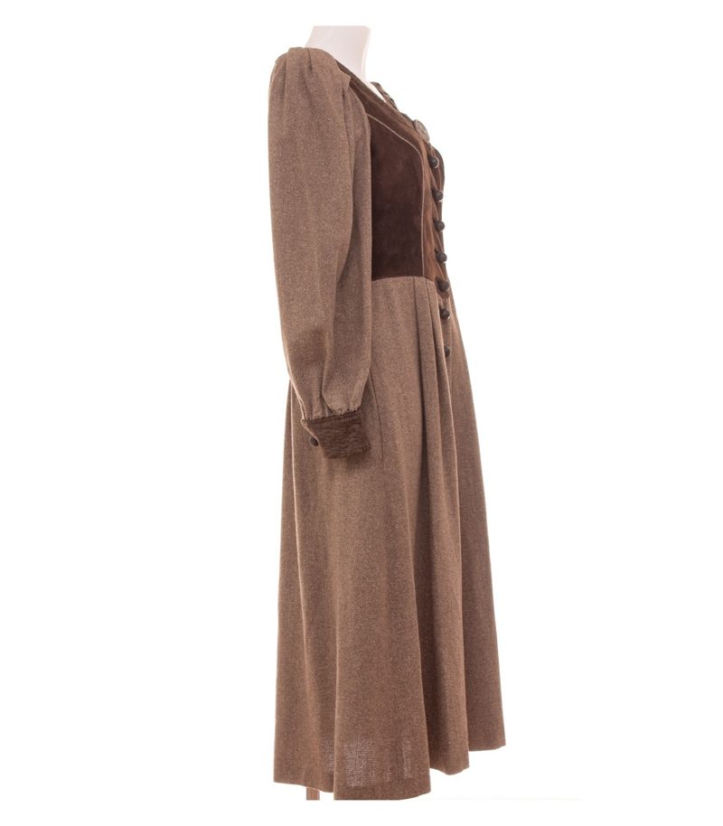 Meindl Damen Kleid Trachtenkleid Hirschknopf Gr. 38 Braun Seide Wolle Leder – Foto 2