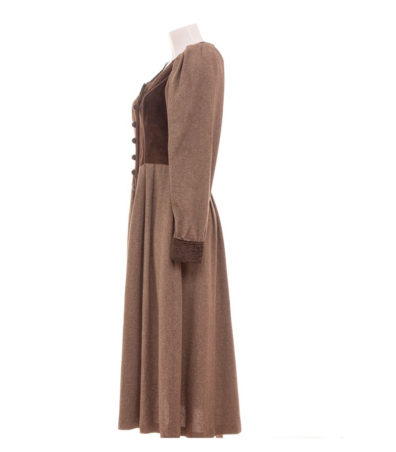 Meindl Damen Kleid Trachtenkleid Hirschknopf Gr. 38 Braun Seide Wolle Leder – Foto 3