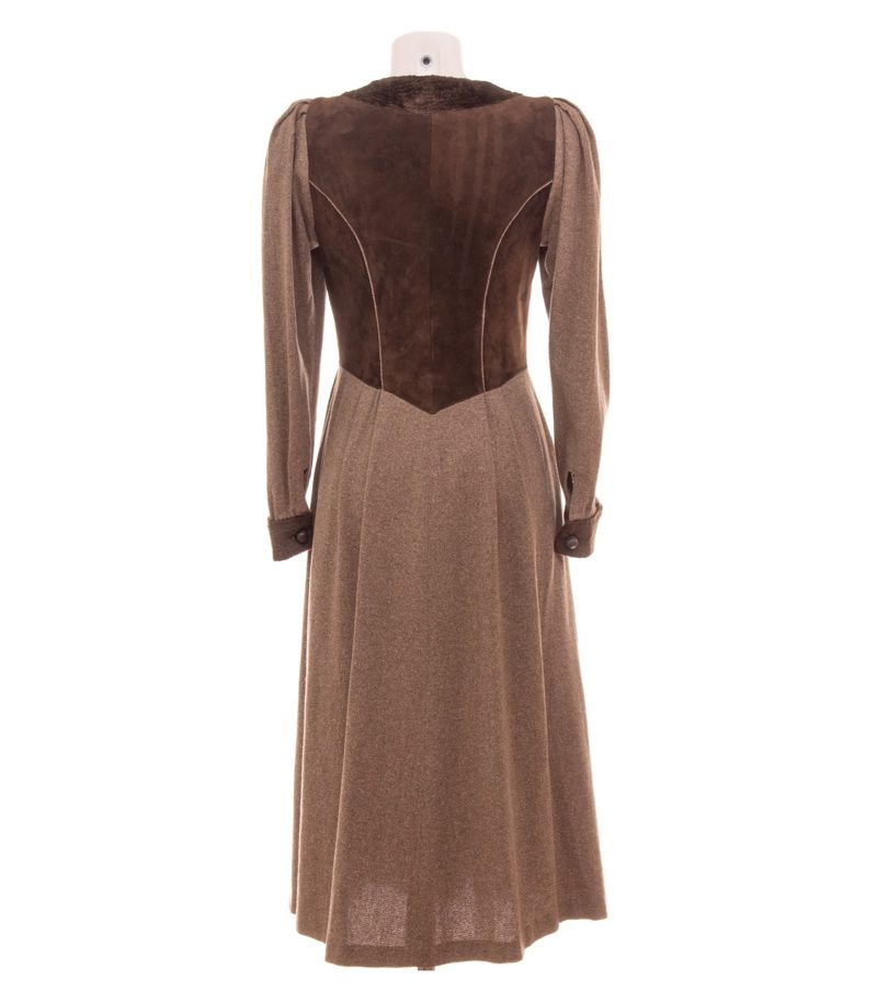 Meindl Damen Kleid Trachtenkleid Hirschknopf Gr. 38 Braun Seide Wolle Leder – Foto 4