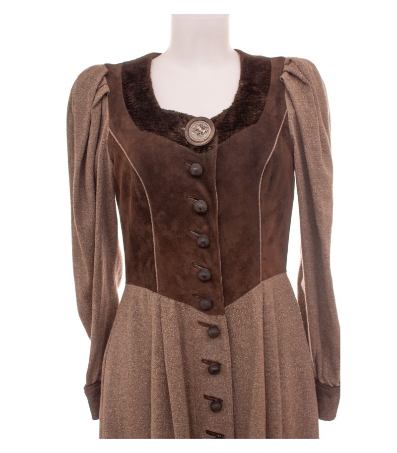 Meindl Damen Kleid Trachtenkleid Hirschknopf Gr. 38 Braun Seide Wolle Leder – Foto 5