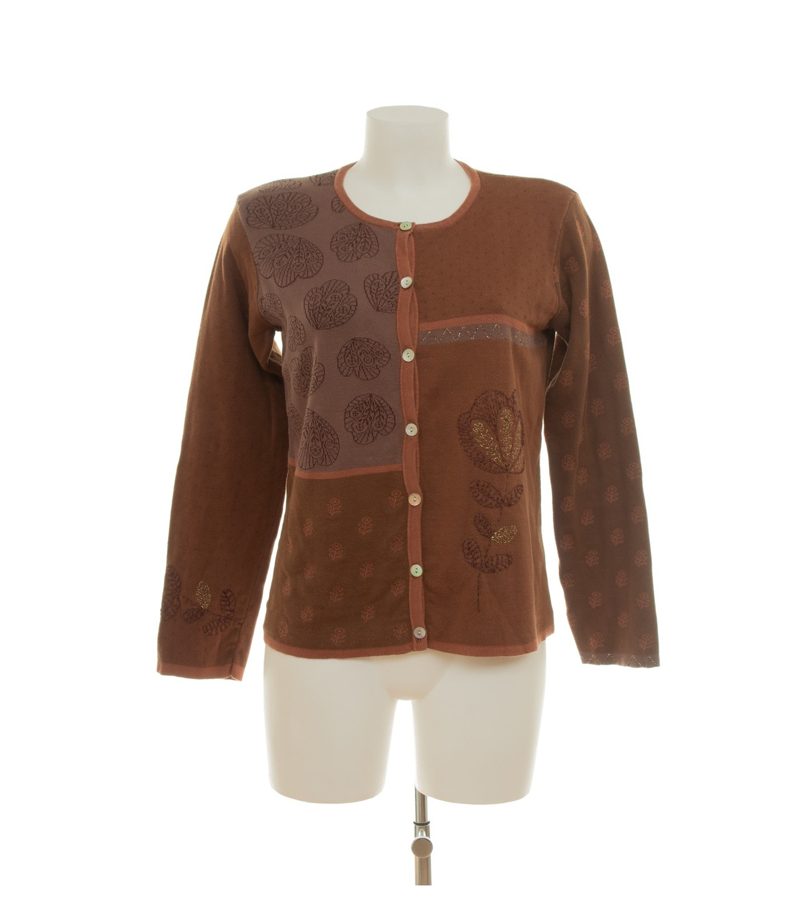 Gudrun Sjödén Damen Strickjacke Cardigan Blumenmuster Gr. M Braun Baumwolle – Foto 1