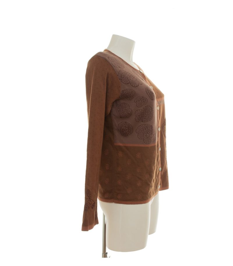Gudrun Sjödén Damen Strickjacke Cardigan Blumenmuster Gr. M Braun Baumwolle – Foto 2