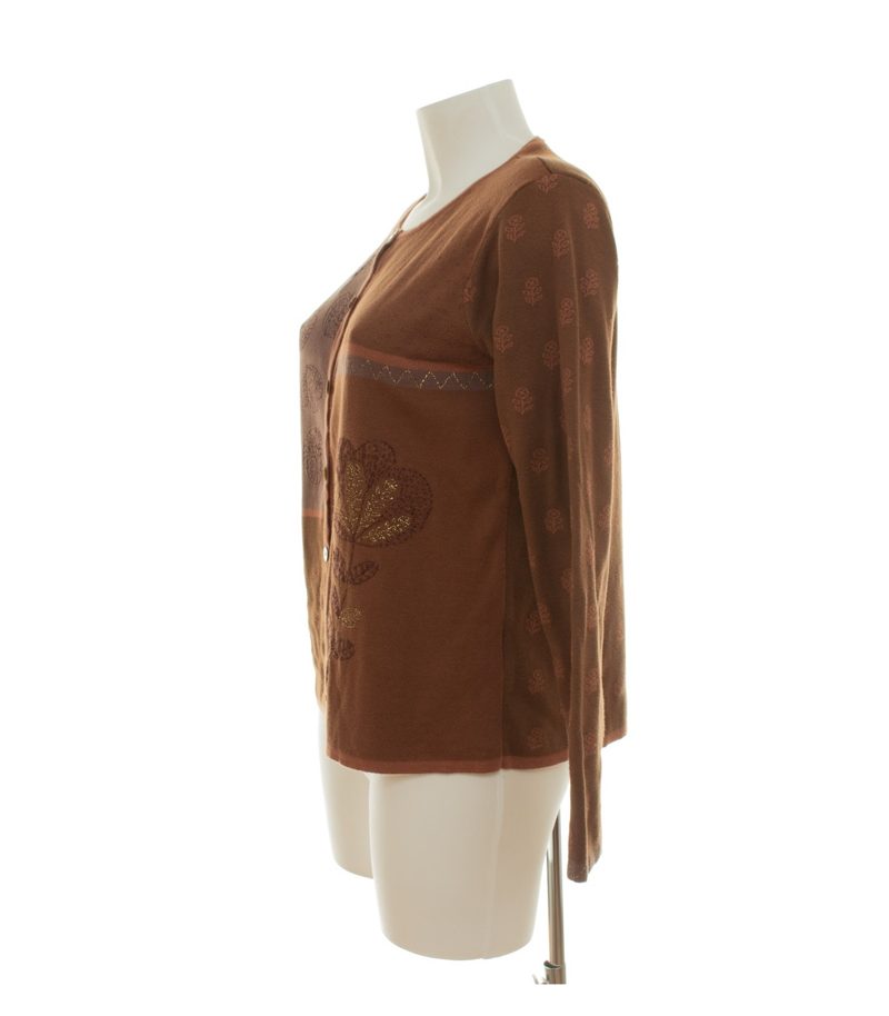 Gudrun Sjödén Damen Strickjacke Cardigan Blumenmuster Gr. M Braun Baumwolle – Foto 3