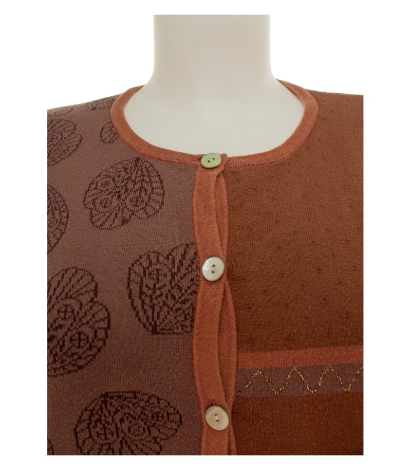 Gudrun Sjödén Damen Strickjacke Cardigan Blumenmuster Gr. M Braun Baumwolle – Foto 6